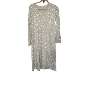 Lands' End Women's Standard L Gray Polka Dot Knee Length Long Sleeve Dress